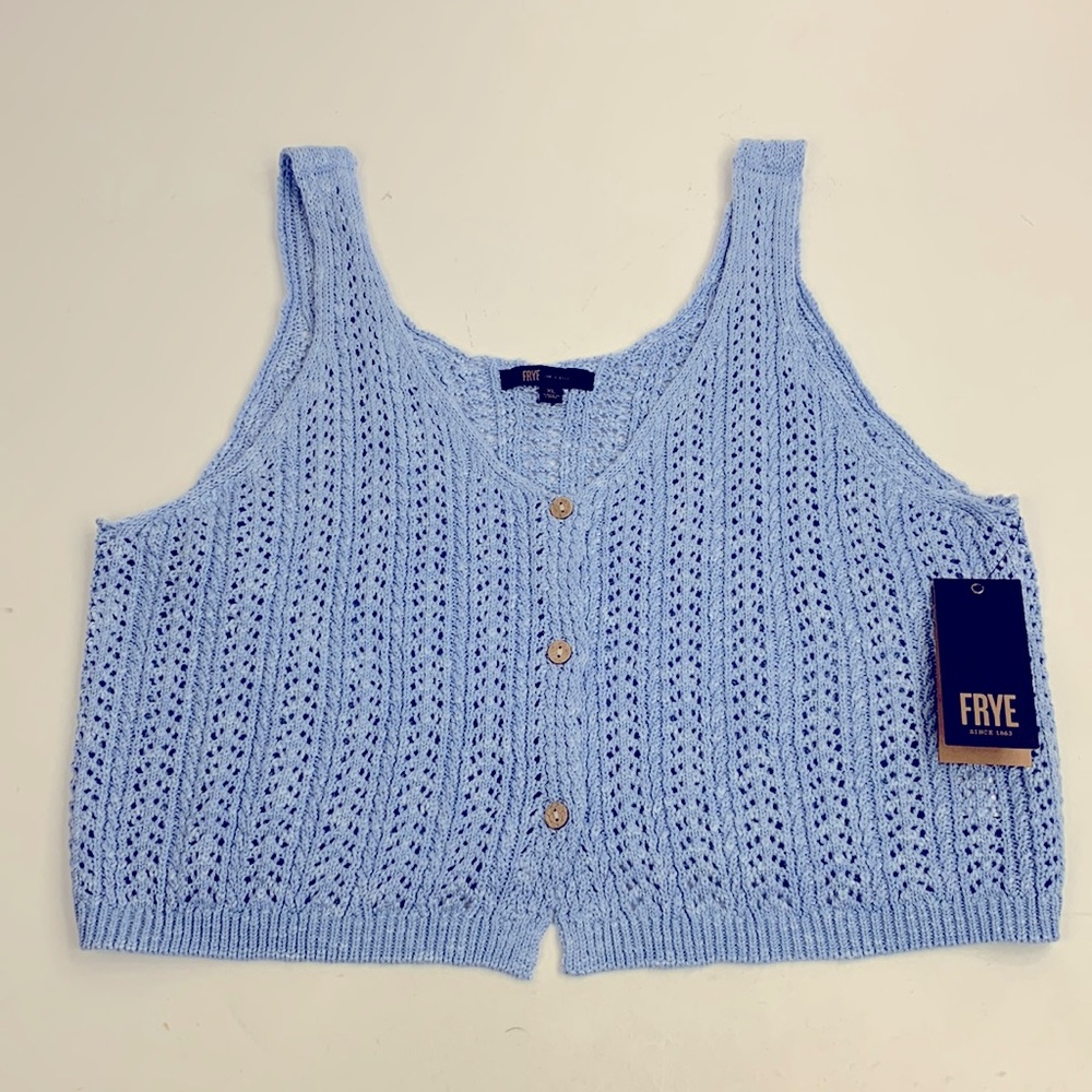 Frye Knit Tank Top XL Slate Blue Button Up New NWT - Picture 2 of 12